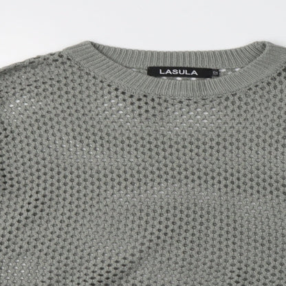 Lasula Womens Grey Crew Neck Striped Acrylic Pullover Jumper Size 12