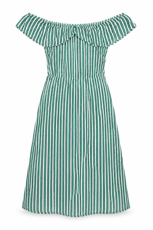 H&M Womens Green Striped Viscose A-Line  Size 8  Off the Shoulder