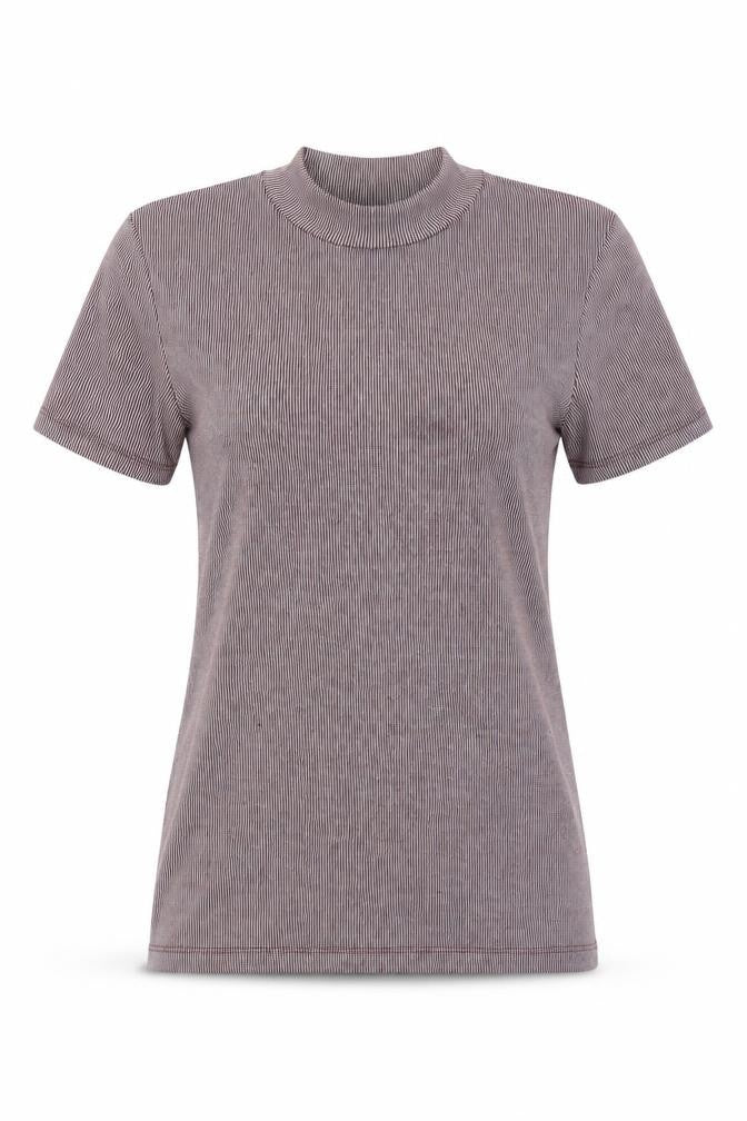 Zara Womens Red Striped  Basic T-Shirt Size S Mock Neck