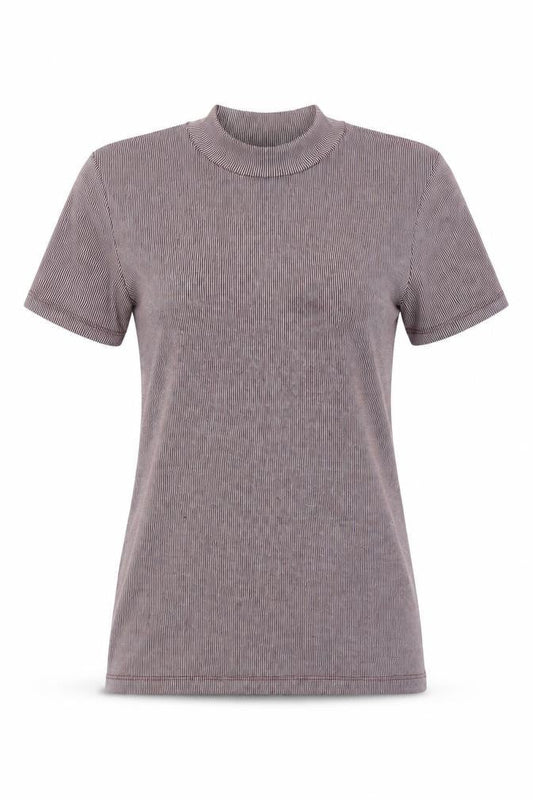 Zara Womens Red Striped  Basic T-Shirt Size S Mock Neck