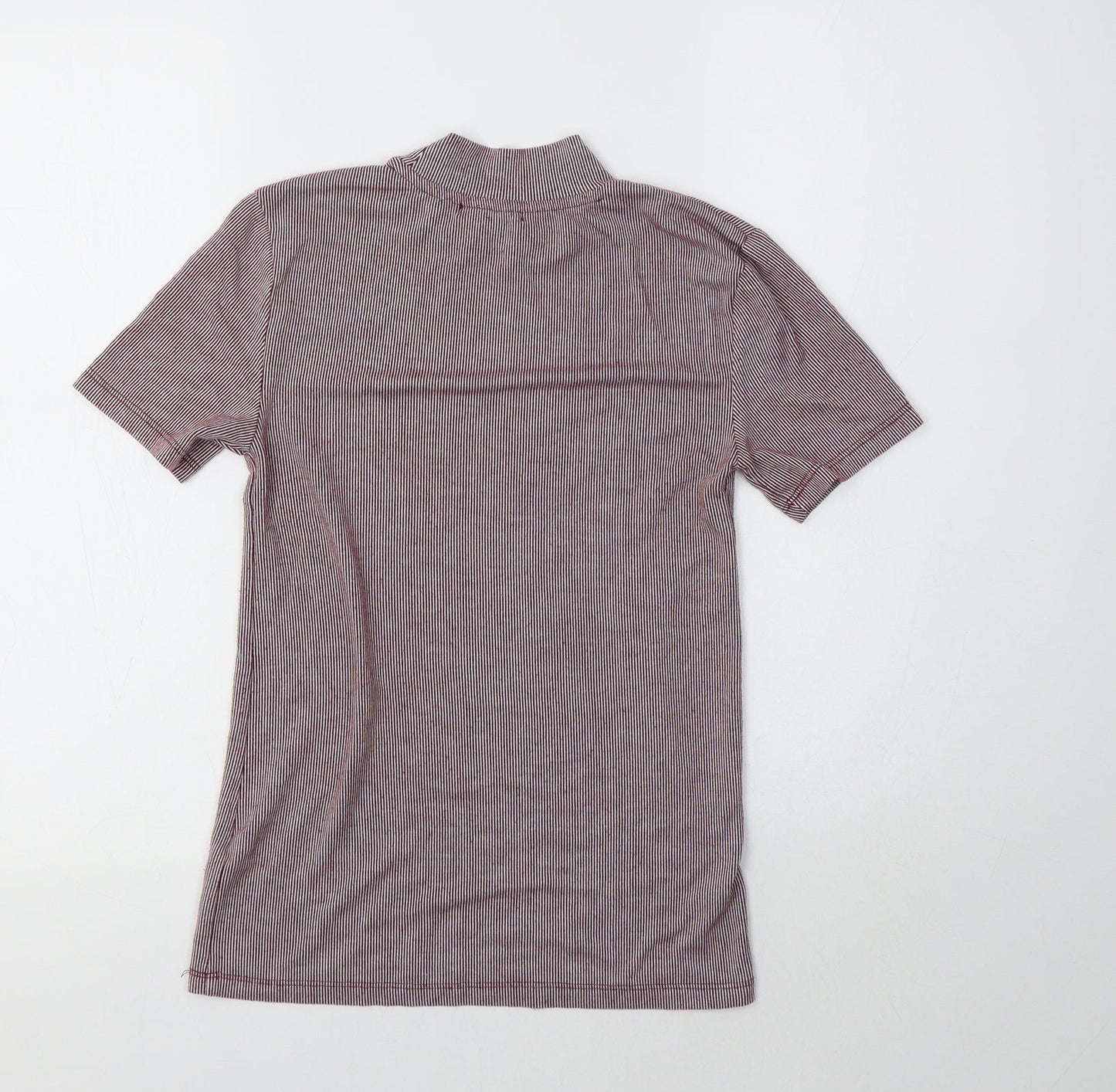 Zara Womens Red Striped  Basic T-Shirt Size S Mock Neck