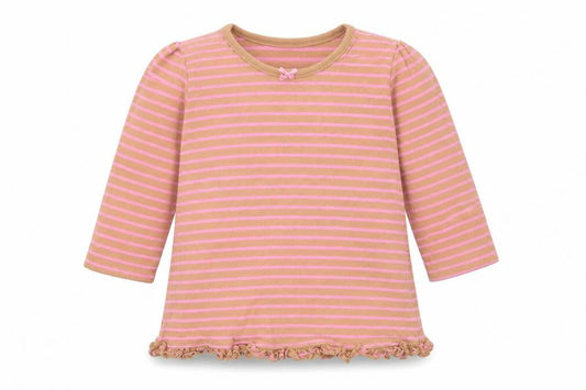 George Baby Green Striped Cotton Basic T-Shirt Size 9-12 Months Round Neck