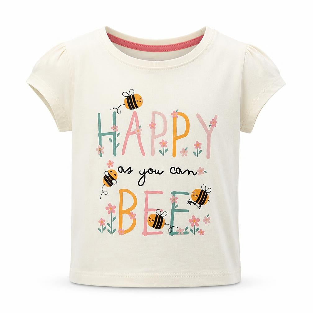 Primark Baby Ivory  Cotton Basic T-Shirt Size 9-12 Months Round Neck  - Happy as you can BEE