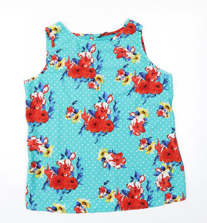 Dunnes Womens Green Floral Polyester Basic Tank Size 16 Round Neck