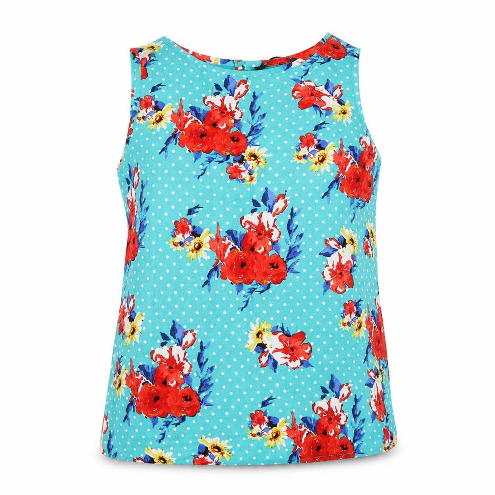 Dunnes Stores Womens Green Floral Polyester Basic Tank Size 16 Round Neck