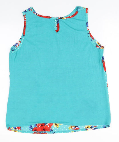Dunnes Womens Green Floral Polyester Basic Tank Size 16 Round Neck