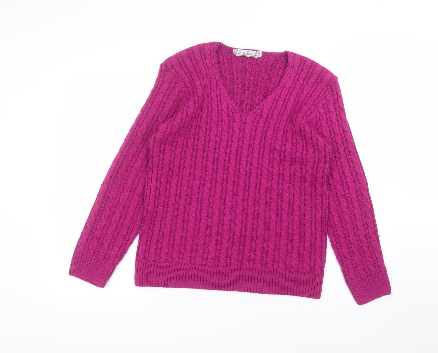 pure & natural Womens Purple V-Neck  Acrylic Pullover Jumper Size S
