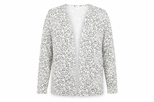 Atmosphere Womens Beige V-Neck Animal Print Polyester Cardigan Jumper Size M