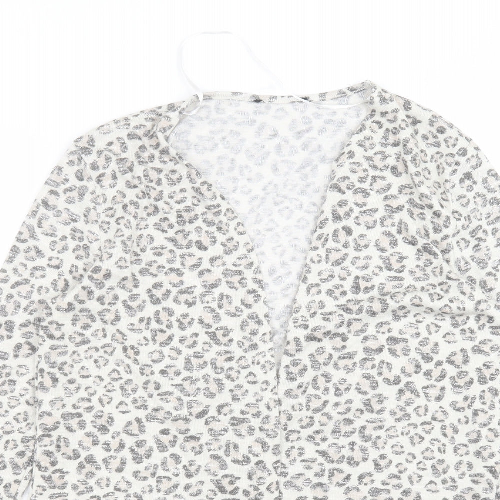 Atmosphere Womens Beige V-Neck Animal Print Polyester Cardigan Jumper Size M