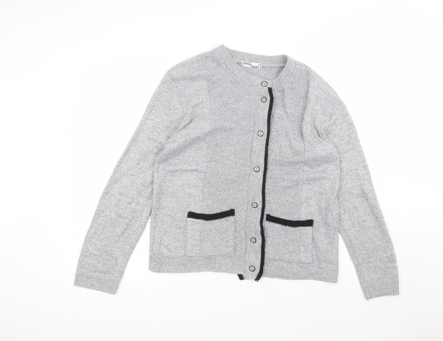 hand to hand Womens Grey Round Neck  Acrylic Cardigan Jumper Size S