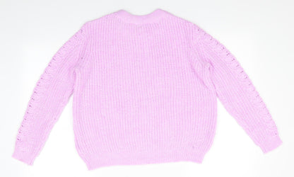 Dorothy Perkins Womens Pink Round Neck  Polyester Pullover Jumper Size 10   - Open Knit Sections Soft Texture