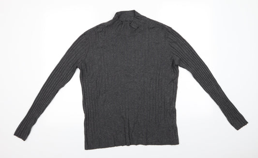 Papaya Womens Grey High Neck  Viscose Pullover Jumper Size 14   - Self Colour stripe