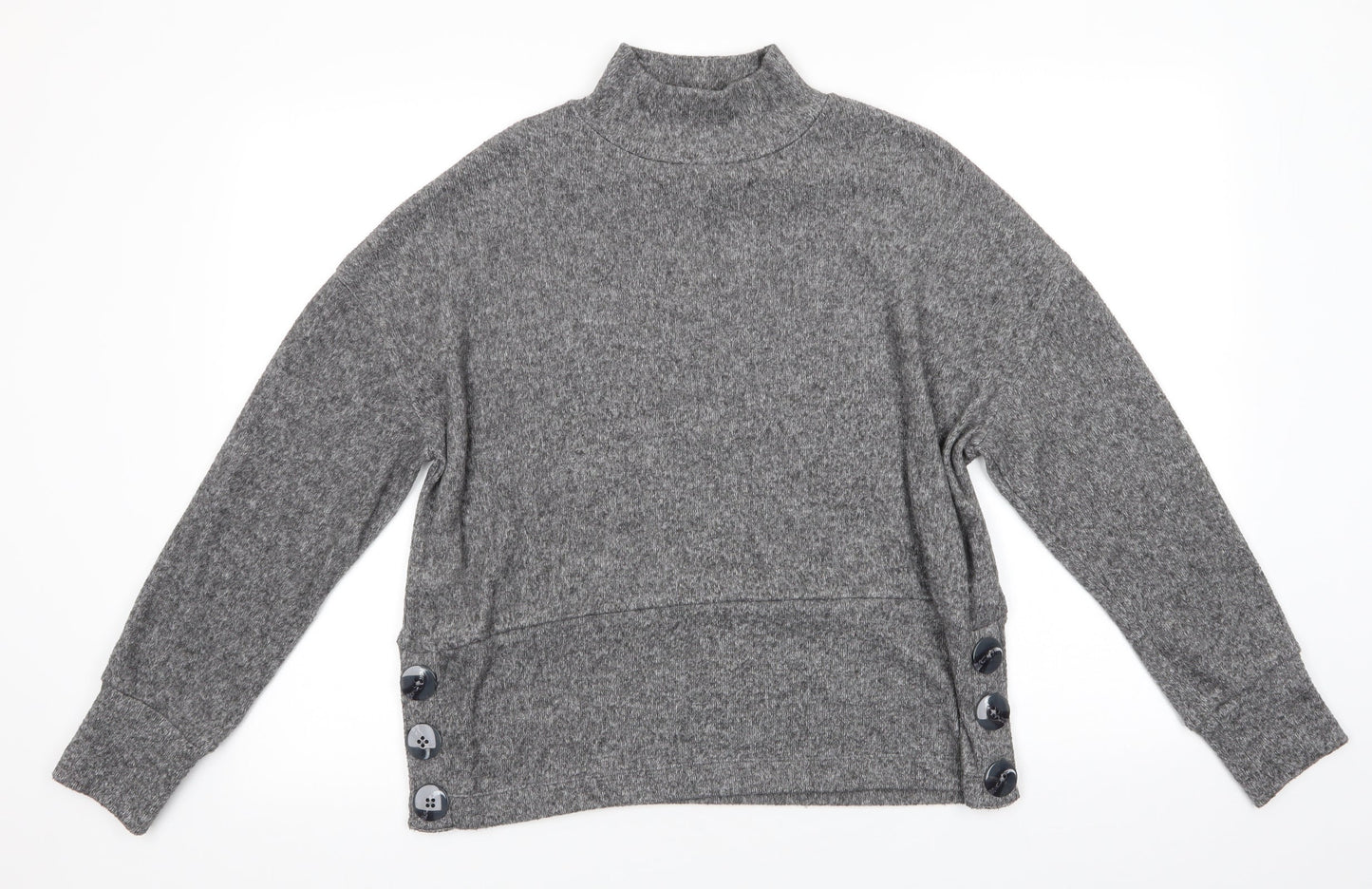Florence and Fred Womens Grey High Neck  Polyester Pullover Jumper Size 10   - Fluffy texture Large buttons to side hems