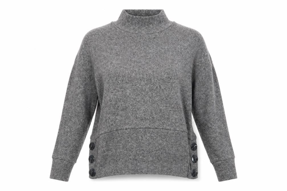 Florence and Fred Womens Grey High Neck  Polyester Pullover Jumper Size 10   - Fluffy texture Large buttons to side hems