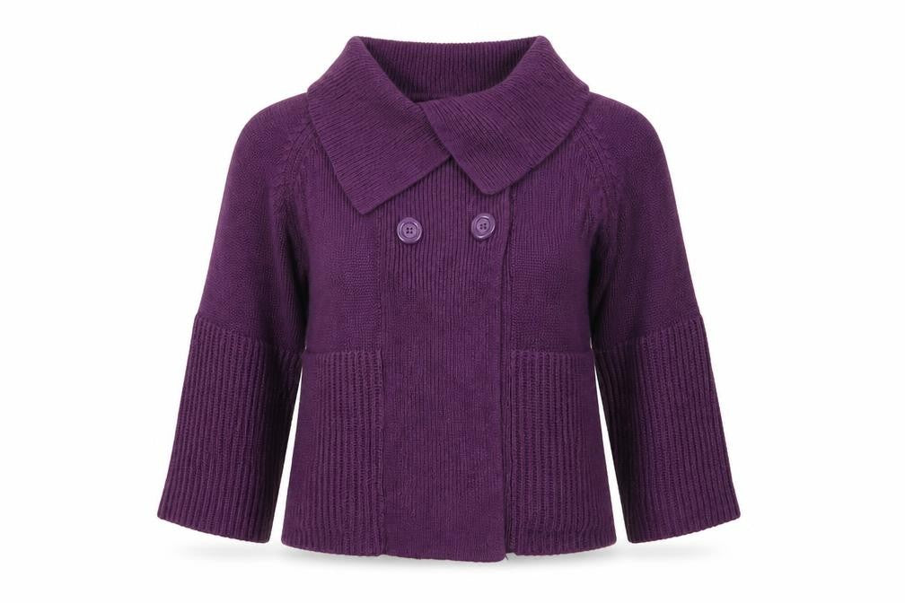 CMD Womenswear Womens Purple Collared  Acrylic Cardigan Jumper Size S   - Large Collar