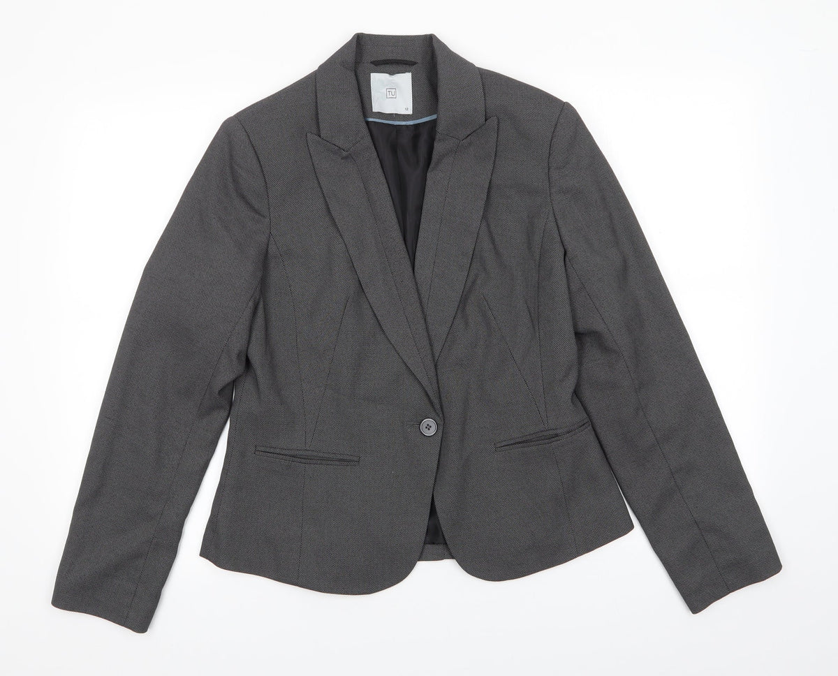 Tu Womens Grey Polka Dot Polyester Jacket Suit Jacket Size 12