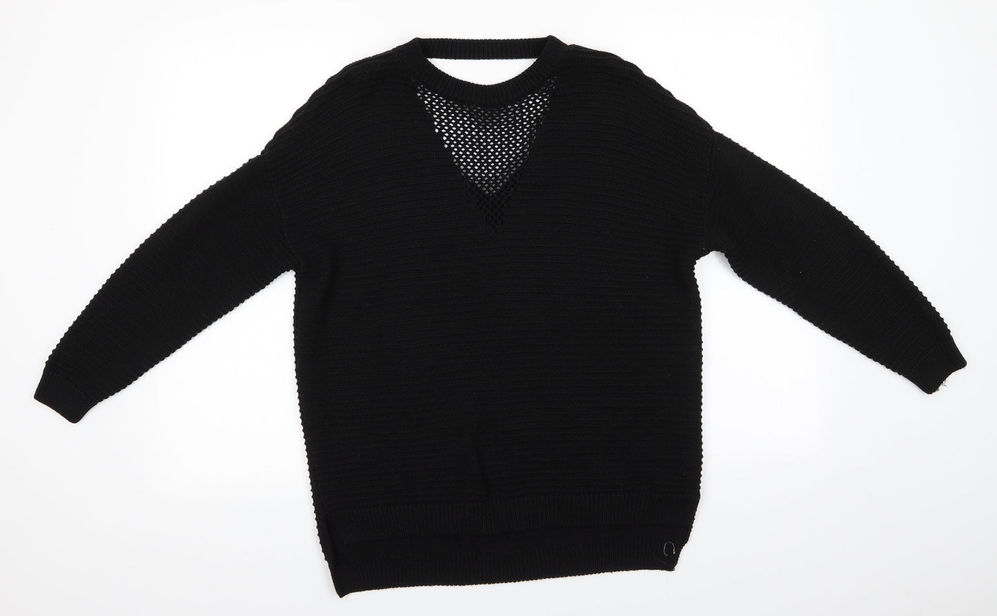 Atmosphere Womens Black Round Neck  Acrylic Pullover Jumper Size S   - Open Knit Neck Detail & Open Back Neck