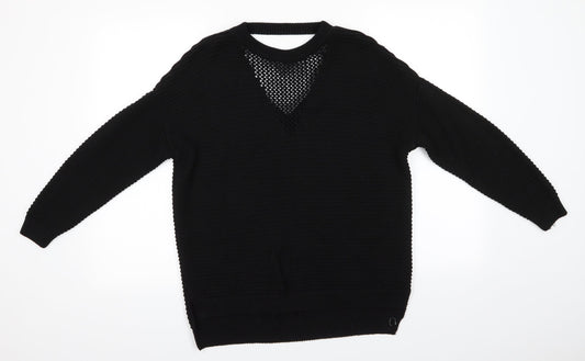 Atmosphere Womens Black Round Neck  Acrylic Pullover Jumper Size S   - Open Knit Neck Detail & Open Back Neck