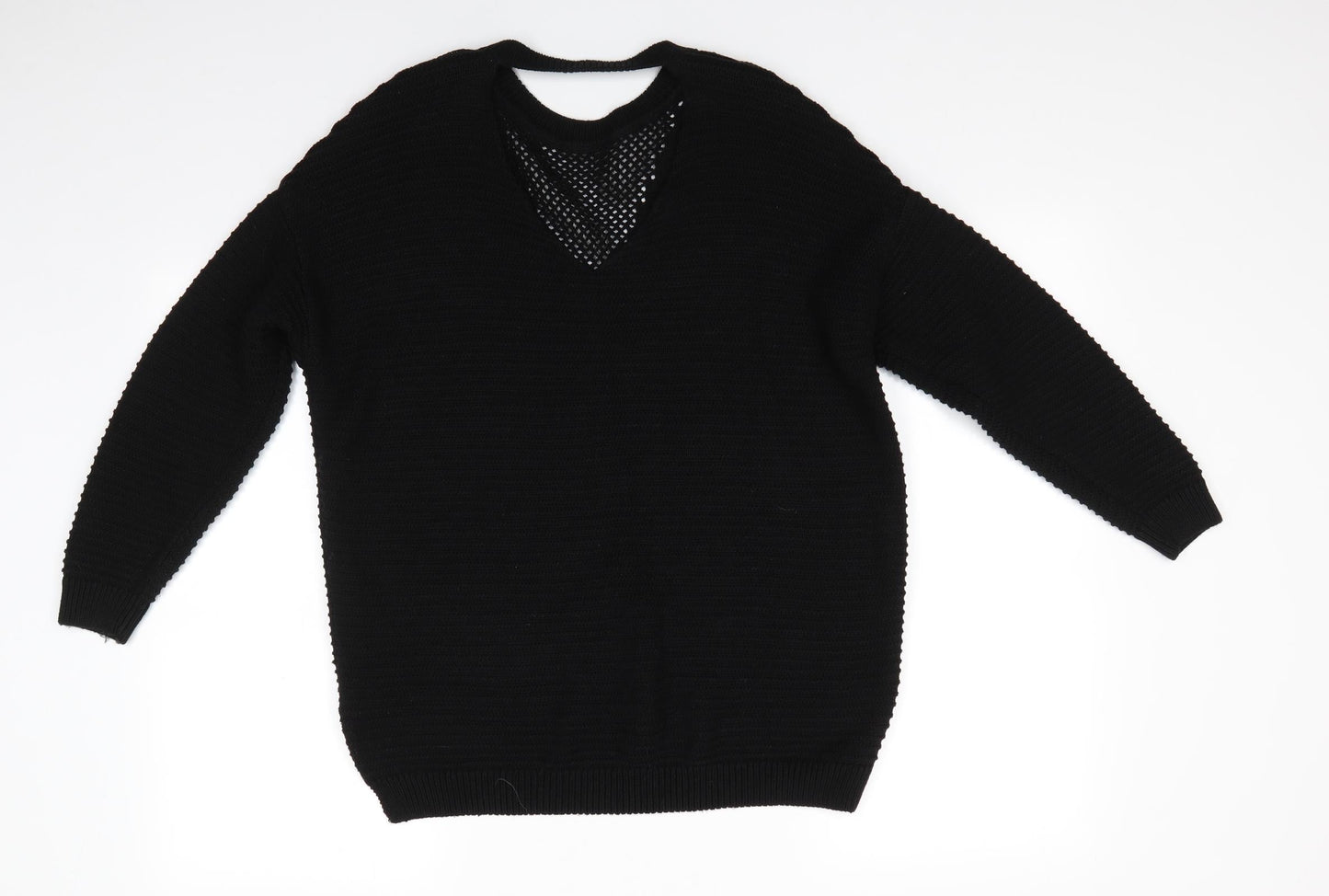 Atmosphere Womens Black Round Neck  Acrylic Pullover Jumper Size S   - Open Knit Neck Detail & Open Back Neck