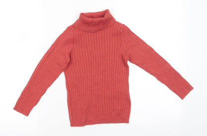 Preloved George Girls Orange Roll Neck  Cotton Pullover Jumper Size 7-8 Years   - Rust Coloured - Front