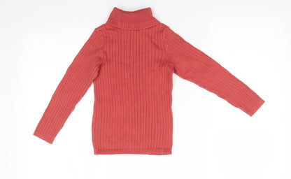 Preloved George Girls Orange Roll Neck  Cotton Pullover Jumper Size 7-8 Years   - Rust Coloured - Back