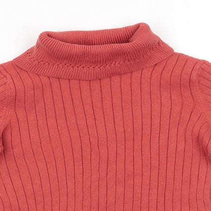 Preloved George Girls Orange Roll Neck  Cotton Pullover Jumper Size 7-8 Years   - Rust Coloured - Detail