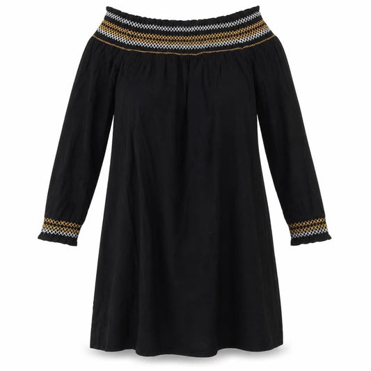 River Island Womens Black Geometric Cotton A-Line  Size 10  Off the Shoulder  - Elasticated shoulders