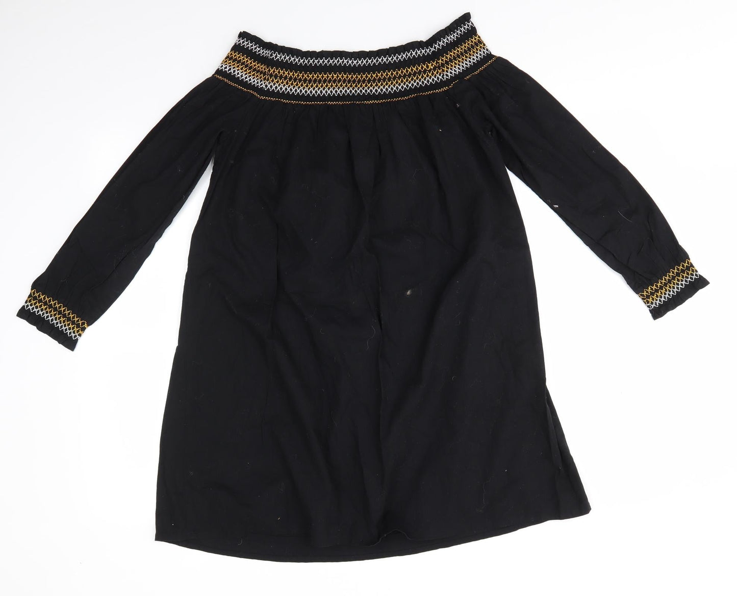 River Island Womens Black Geometric Cotton A-Line  Size 10  Off the Shoulder  - Elasticated shoulders