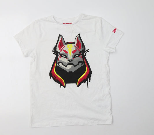 Primark Womens White  Cotton Basic Polo Size L Crew Neck - Fortnite