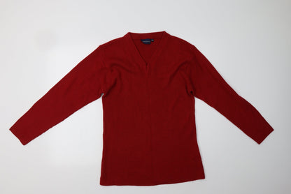 Preloved Fashion Extra Mens Red V-Neck  Acrylic Pullover Jumper - Front