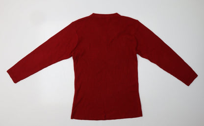 Preloved Fashion Extra Mens Red V-Neck  Acrylic Pullover Jumper - Back