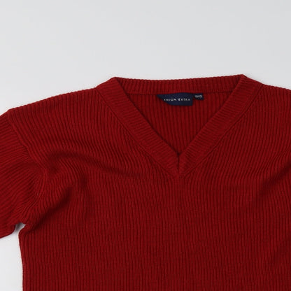 Preloved Fashion Extra Mens Red V-Neck  Acrylic Pullover Jumper - Detail