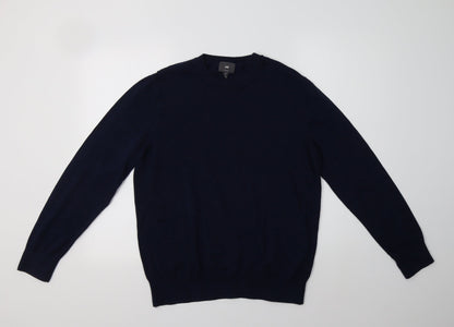 Preloved NEXT Mens Blue Crew Neck  Cotton Pullover Jumper Size L - Front