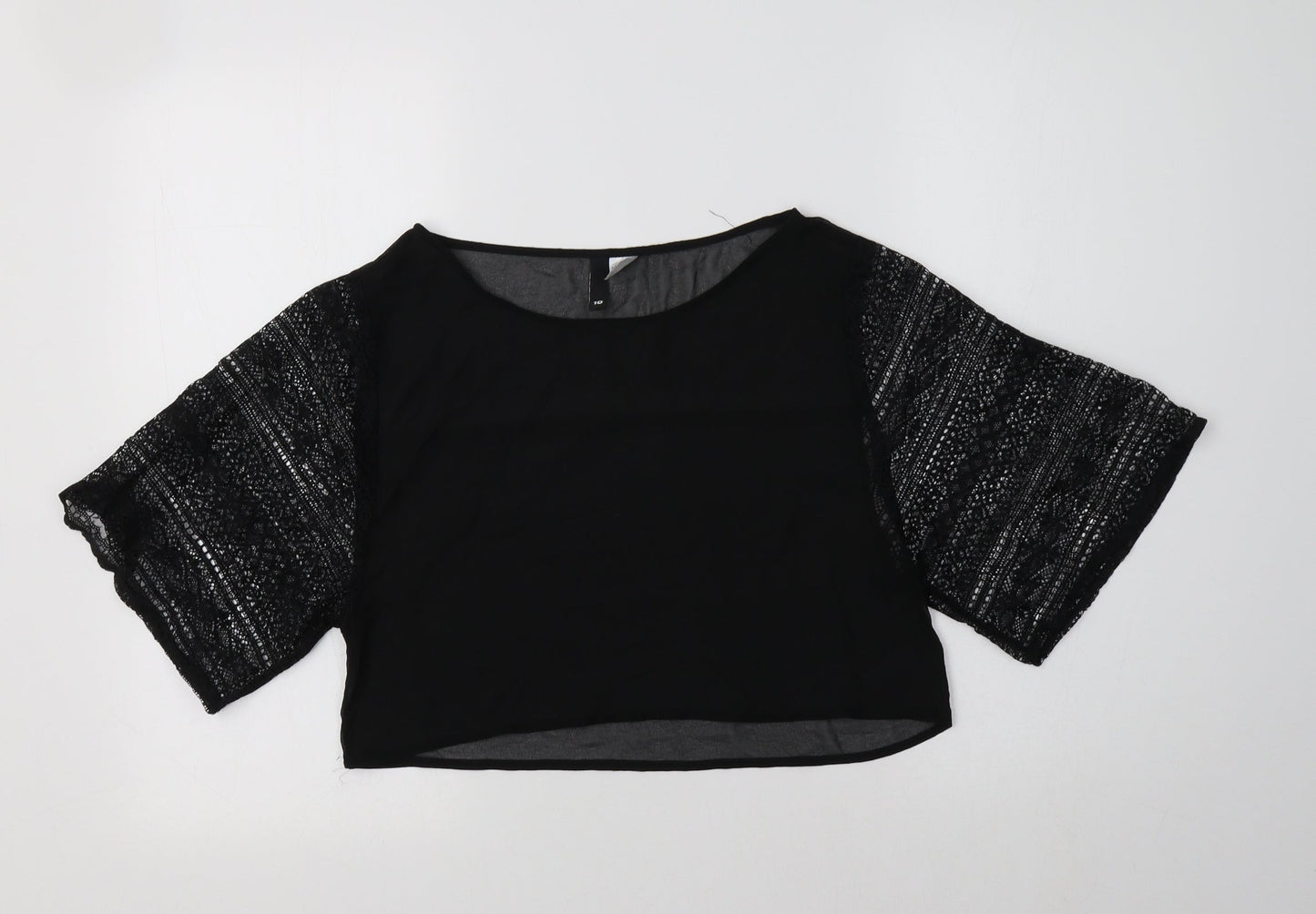 H&M Womens Black  Polyester Cropped Blouse Size 8 Round Neck