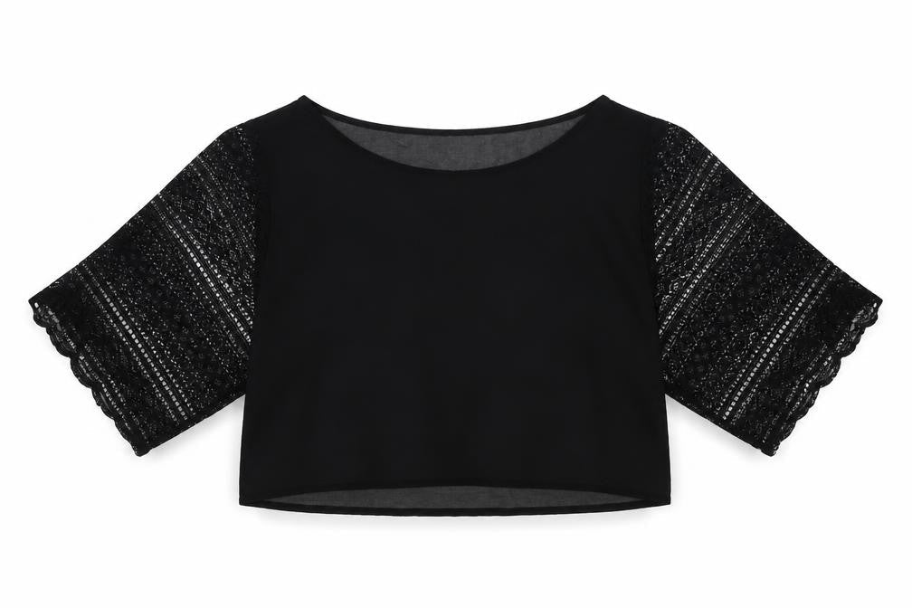 H&M Womens Black  Polyester Cropped Blouse Size 8 Round Neck