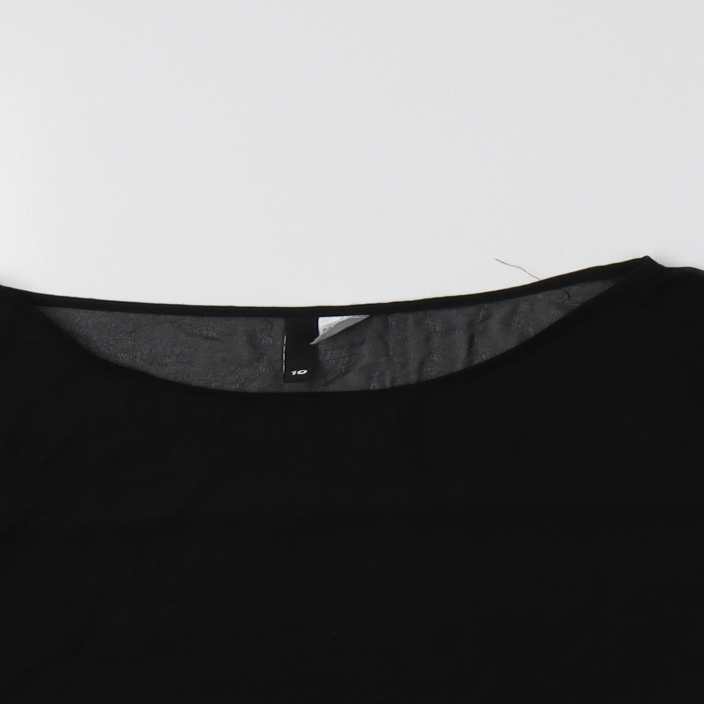 H&M Womens Black  Polyester Cropped Blouse Size 8 Round Neck