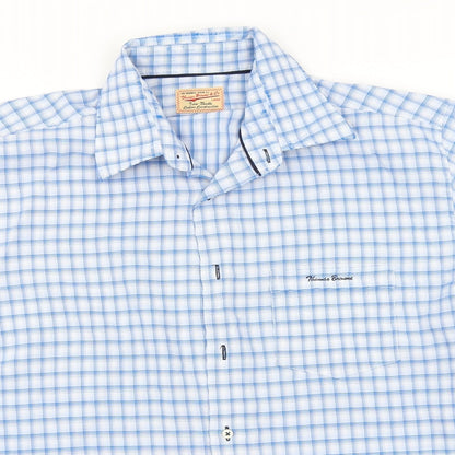 Preloved Thomas Brown Mens Blue Plaid Modal  Button-Up Size L Collared - Detail