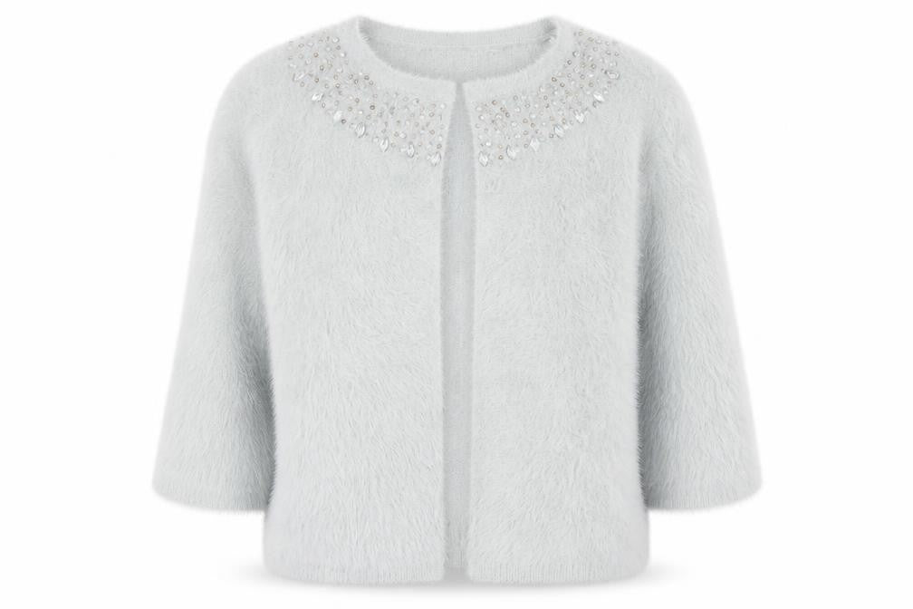 Hepburn Womens Grey Round Neck  Polyamide Cardigan Jumper Size L