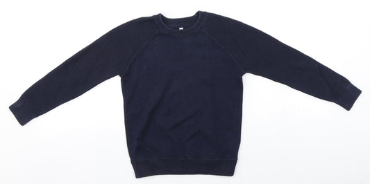 Marks and Spencer Boys Blue Round Neck  Cotton Pullover Jumper Size 6-7 Years