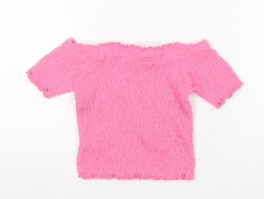 Primark Girls Pink  Polyester Basic Blouse Size 6-7 Years Boat Neck