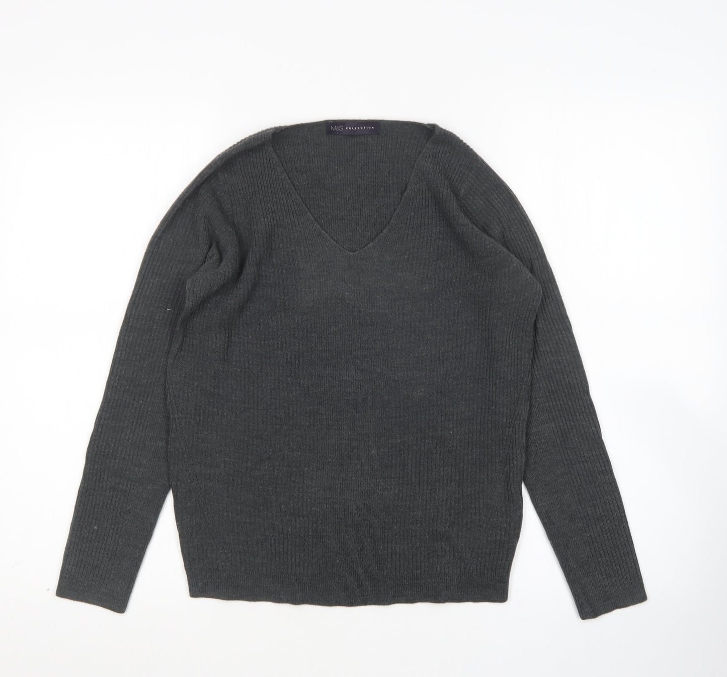 M&s Womens Grey Scoop Neck  Acrylic Pullover Jumper Size 10