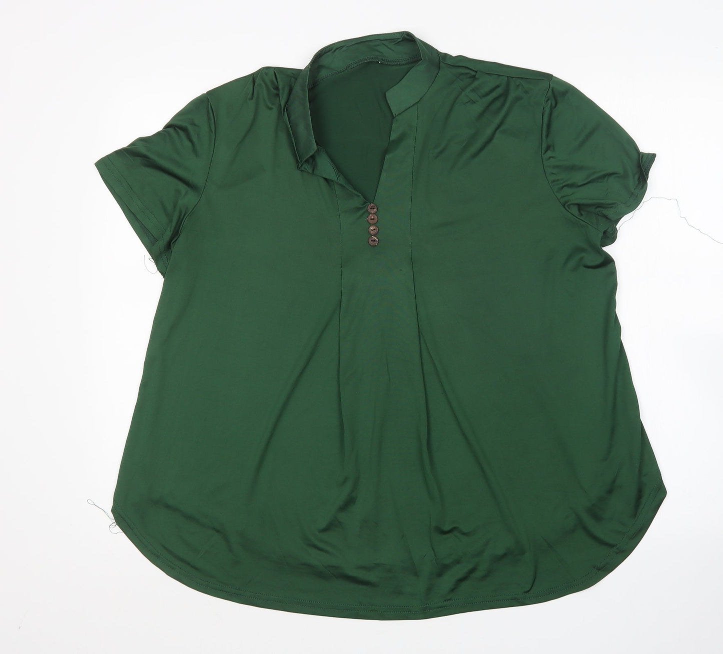 Preworn Womens Green  Polyester Basic Blouse Size S V-Neck