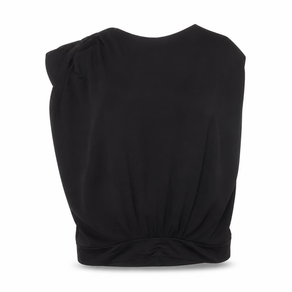 Amisu Womens Black  Polyester Basic Blouse Size M Round Neck