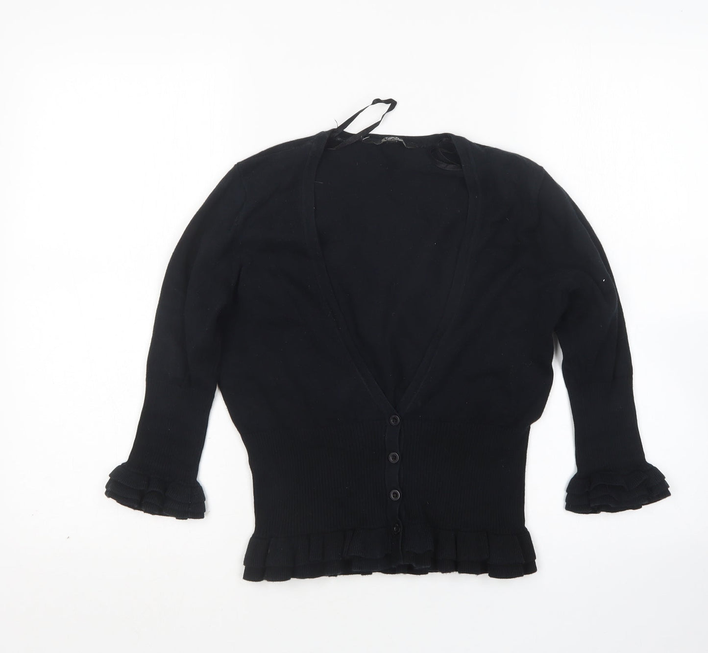 Star Womens Black V-Neck  Cotton Cardigan Jumper Size 10