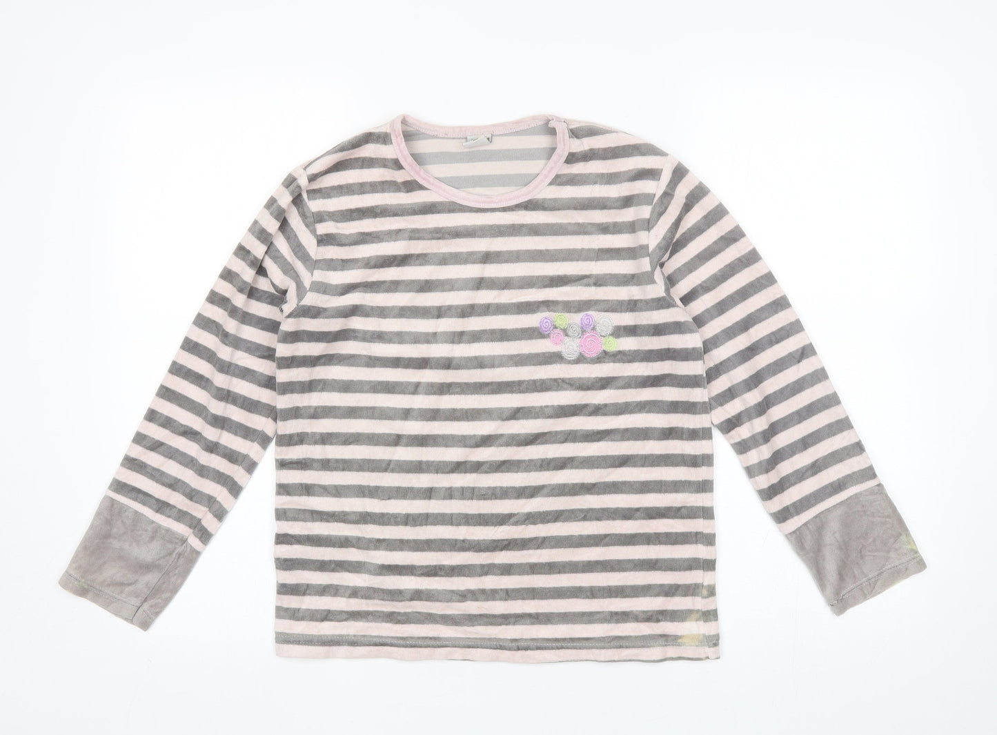 Muslher Womens Grey Striped Polyester Blend Basic Blouse Size 14 Round Neck