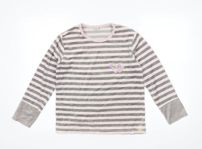 Muslher Womens Grey Striped Polyester Blend Basic Blouse Size 14 Round Neck