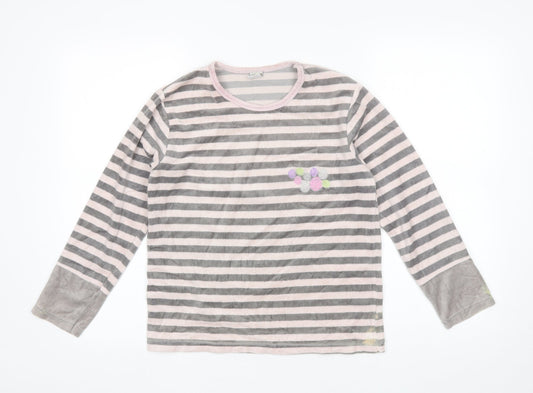 Muslher Womens Grey Striped Polyester Blend Basic Blouse Size 14 Round Neck