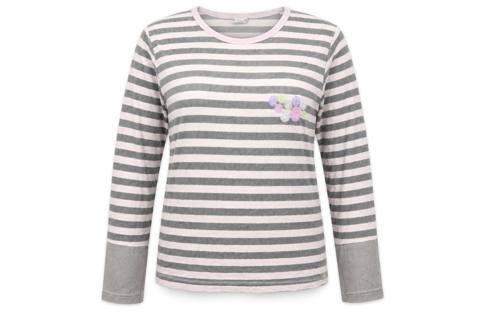 Muslher Womens Grey Striped Polyester Blend Basic Blouse Size 14 Round Neck