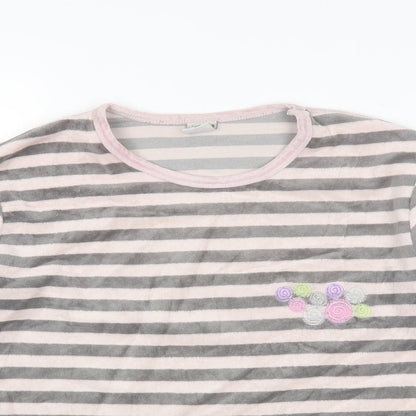 Muslher Womens Grey Striped Polyester Blend Basic Blouse Size 14 Round Neck