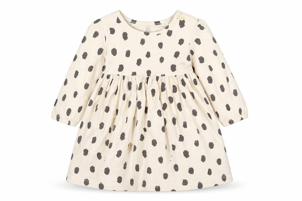 Marks & Spencer Baby Beige Polka Dot Cotton Shift  Size 12-18 Months  Round Neck